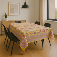 Nappe de couverture de Table indienne 100% coton de luxe bloc de main écologique imprimé élégant Floral jaune rose Design pour la maison