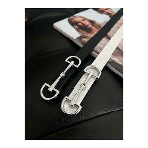 Ensemble de 2 ceintures fines à boucle longue pour femme, ceinture pour veste, ceinture pour chemise, ceinture pour robe - Noir & Blanc - Argent - Product Image 4