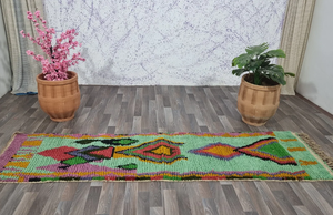 Hand Knotted Custom Authentic Boujaad Green <b>Runner</b> Large Moroccan Fluffy Genuine Sheep Wool Hall Rug Area Rugs & Sets - Product Image 4