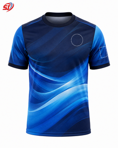 Maillot de football personnalisé par sublimation, motif vague bleue, impression nom et numéro d'équipe, polyester à séchage rapide, vente en gros OEM - Product Image 1