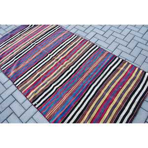 Turkish Vintage Kilim Rug 3.9x7.4 ft, <b>Red</b> Area Bordered <b>Wool</b> Rug - Product Image 4