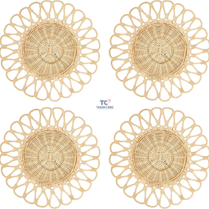 Vente en gros de sets de table ronds en rotin tissés naturels faits à la main, assiettes de présentation blanches, sets de table ronds en rotin - Product Image 4