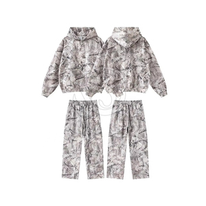 Wholesale Winter Camo Heavyweight Breathable Polyester Cotton Heat-Transfer Printed Hooded Plus Size Casual Baggy Track Suit - Product Image 1
