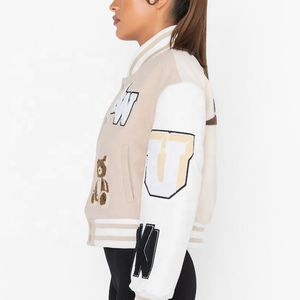 Chaqueta de béisbol de calle alta personalizada con bordado de chenilla, manga larga, estilo universitario, tejido satinado, relleno de algodón tejido - Product Image 2