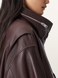 Chaqueta Utilitaria de Piel de Oveja Borgoña para Mujer, Chaqueta de Invierno Ecológica con Bolsillos Cargo Extra Grandes y Cuello Alto, Regalo - Product Image 6