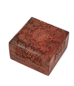 <b>Wooden</b> Jewellery <b>Box</b> with Brass Inlay for Women Hand carved Multipurpose <b>Storage</b> Vintage Decorative Chest Trinket Holder Gift - Product Image 1