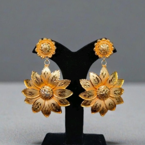 Certified Grade <b>Earrings</b> Set with Flower Designed 22CT Gold Plated Trendy Style <b>Earrings</b> Jewelry for Women Wear - Product Image 1