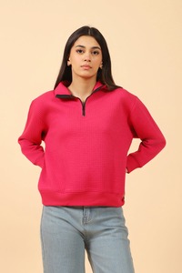 Sweat-shirt à col en molleton de coton patchwork décontracté pour femmes, style européen et américain tendance, hiver 2025 - Product Image 2