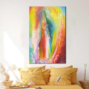 Toile imprimée vibrante de Notre-Dame de Guadalupe, décoration catholique moderne, encadrée style galerie - Product Image 1