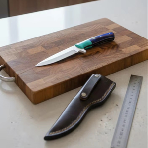 Couteau de chef de cuisine à lame fixe en acier à haute teneur en carbone, pointe tombante, ensemble de quatre pièces, ambidextre, manche bleu turquoise, 8 pouces de longueur totale - Product Image 1