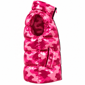 <b>Men's</b> <b>Pink</b> Glossy Camouflage Quilted Puffer Vest Stand Collar Zipper Sleeveless <b>Waistcoat</b> - Product Image 3
