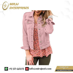 2024 Top vente femmes basique manches longues université veste bouton ajusté coton veste broderie respirant Denim Viscose - Product Image 2