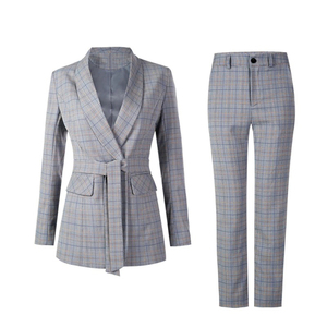 Blazer de doble botonadura de gran tamaño personalizado OEM para mujer y pantalones con cinturón de pierna ancha, traje de moda de negocios, Blazers formales para mujer 2026 - Product Image 1