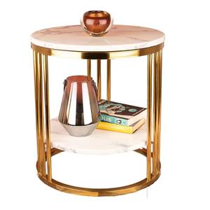 โต๊ะตกแต่งเฟอร์นิเจอร์หรูหราสำหรับห้องนั่งเล่นฐานโลหะท็อปโต๊ะข้างโต๊ะหินอ่อนสำเร็จรูประดับพรีเมี่ยม - Product Image 3