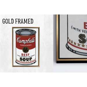 Arte impreso en lienzo: decoración moderna para pared de cocina inspirada en Campbell's Soup, lienzo con marco dorado 1P - Product Image 1