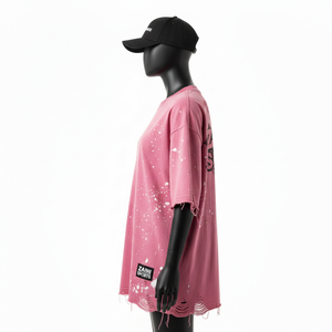 Women Oversize Tshirt Premium 240 GSM Cotton Jersey Soft Acid Wash Pink <b>Distressed</b> Screen Print Custom Logo Women Cotton T-Shirt - Product Image 3