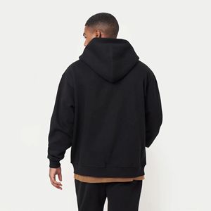 80% Cotton 20% Polyester Dropped Shoulders <b>Zip</b>-front Style Kangaroo Pockets Ribbed Hem and Cuffs <b>Black</b> Oversized <b>Hoodie</b> - Product Image 2