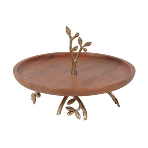 High Quality ROSHAN HANDICRAFTS Handmade 2-Tiered Wooden Cake Serving Stand Metal Silverware Exclusive Home Table <b>Accessories</b> - Product Image 2