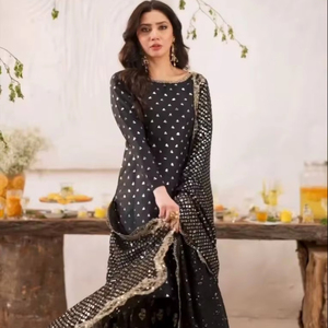 Magnifique Ensemble Palazzo Georgette 3 Pièces de Designer Pakistanais Traditionnel Noir Kameez Salwar pour Femmes en Ligne Party Wear Shopping - Product Image 1