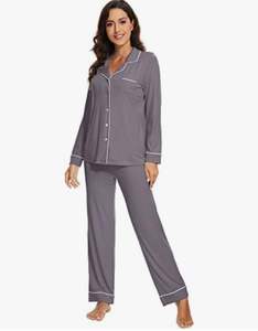 Femmes à manches longues 100% soie tissé pyjamas ensemble col en v boutonné vêtements de détente XS-XXL demoiselle d'honneur vêtements de nuit - Product Image 2
