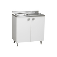 Îlot de cuisine moderne avec évier en acier inoxydable 80x50x87 cm, panneaux en MDF mélaminé, portes en PVC, style scandinave minimaliste