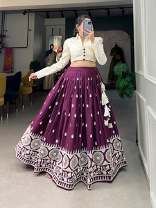 New Pure Cotton <b>Material</b> Embellished with Lucknow Work with Beautiful Hand-made Heavy Tassels Lehenga Choli for Online Sale - Product Image 2