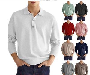 T-shirt d'été uni pour homme, coupe ajustée, décontracté, manches longues, col rond, en tissu tricoté respirant polyester/coton, grandes tailles - Product Image 1