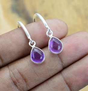 Boucles d'oreilles classiques bijoux pour femmes argent Boho Style bijoux 925 argent Sterling améthyste pierres précieuses boucles d'oreilles faites à la main cadeau femme - Product Image 5