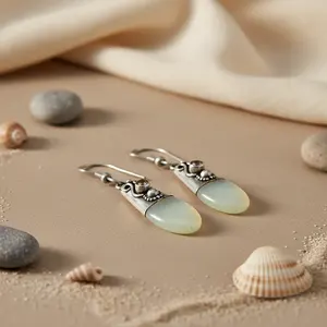 Boucles d'oreilles pendantes en argent sterling 925 avec pierre précieuse verte, cadeau tendance pour femmes - Product Image 3