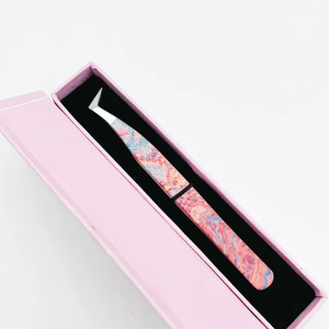 Pince à épiler d'extension de cils à pointe de fibre de haute qualité Volume russe pince à cils enduite de papier de poignée de diamant solide Logo personnalisé - Product Image 3