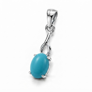 จี้เงินแท้ชุบโรเดียมทรงรีประดับเทอร์ควอยซ์ รุ่น 762 จาก Rhaya Jewels สไตล์มินิมอล ทำมือ สำหรับผู้หญิง ขายส่งสุดฮิต - Product Image 2