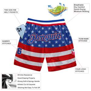 Shorts personnalisés Royal Royal-Red 3D Pattern Design Drapeau américain Authentique Basketball Shorts Sportswear ommiz industrie - Product Image 2