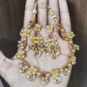 Classic Best Quality Exclusive Stones Design Gold Plated Necklace <b>Set</b> With Earrings For Wedding Wear Collection For <b>Women</b> - Product Image 1