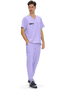 Uniforme d'infirmière en jean pour femme Jogger Suit Stretch Top Pantalon avec gommages multi-poches Col montant Manches courtes - Product Image 3