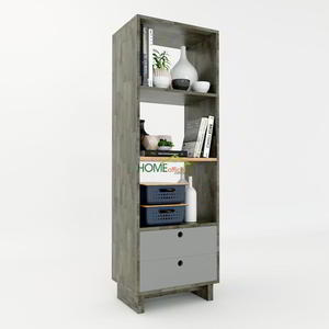 Étagère minimaliste à 4 niveaux en bois de caoutchouc avec 2 tiroirs - 50x35x150cm KS68058 - Product Image 2