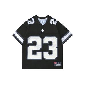 Maillot de football américain personnalisé en maille polyester, style streetwear oversize, col en V, 240G, maillot d'équipe rétro, maillot de football personnalisé à col en V - Product Image 1