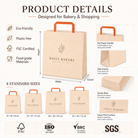 Bolsa de Papel con Asa Plana para Entrega de Comida, Bolsa de Transporte Kraft para Llevar, Logotipo Personalizado, Embalaje Ecológico de Grado Alimenticio, Venta al Por Mayor OEM