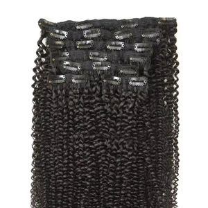 Qualité supérieure Jerry bouclés Double dessiné 7 pièces ensemble Clip dans l'extension unique donneur Temple indien bouclés alignés épais Volume cheveux - Product Image 1