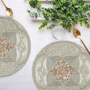 Handcrafted Classic round <b>Beaded</b> <b>Placemats</b> for Dining Table for Wedding Christmas & Family Gatherings Parties - Product Image 6