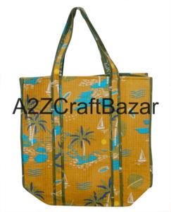 Sac fourre-tout en coton ethnique bohème indien pour femmes, matelassé, fait à la main avec un imprimé floral en blocs, écologique, usage quotidien, grossistes - Product Image 2