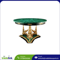 Comptoir de cuisine moderne de luxe en pierre semi-précieuse malachite, avec structure en acier et matériau en granit