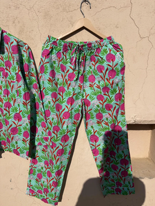 Pyjama indien imprimé main bloc Floral pur coton pyjama ensemble indien vêtements de nuit en coton - Product Image 2