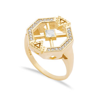 แหวนเงินแบบแฮนด์เมดรูปทรงเรขาคณิตที่ไม่ซ้ำใครสำหรับผู้หญิงเครื่องประดับเงินสเตอร์ลิงทำด้วยมือแบบตุรกีขายส่ง925 - Product Image 1