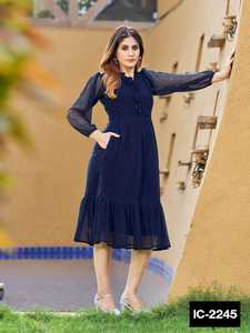 Vêtements ethniques indiens prêts à l'emploi, Georgette épaisse, Butti Anarkali, Style Kurtis avec taille disponible et col fantaisie - Product Image 5