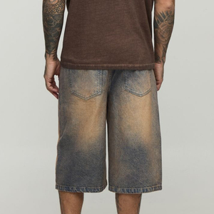 Ropa de calle de alta calidad, corte holgado, longitud larga, pantalones cortos lavados sucios, logotipo bordado personalizado, pantalones cortos ligeros de moda para hombres - Product Image 3