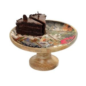 Support à gâteau rond en bois avec émail, imprimé floral, support de présentation de desserts, support de service fait à la main pour la table de cuisine et la décoration de la maison - Product Image 1