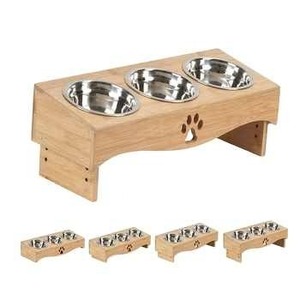 โต๊ะทานอาหารสัตว์เลี้ยงทำจากไม้ทรงกลมพร้อมขาตั้งไม้ไผ่ชามให้อาหารแมวดีไซน์สำหรับแมว - Product Image 1
