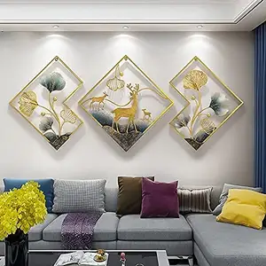 Deer Design Golden Metal Wall Art With Frame Greatest Quality Living Room Decoration Wall Art At Low Rate