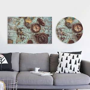 Impresión en Lienzo de Mapa del Mundo Antiguo: Arte de Pared con Brújula de Latón, Arte en Vidrio Templado - Product Image 1