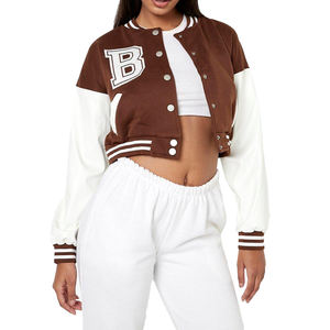 แจ็คเก็ตหนังแกะแบบวาร์ซิตี้สำหรับผู้หญิงและแจ็คเก็ตเบสบอลแบบ Letterman สำหรับฤดูหนาวที่ระบายอากาศได้ดี ขายส่งและบริการ OEM - Product Image 1